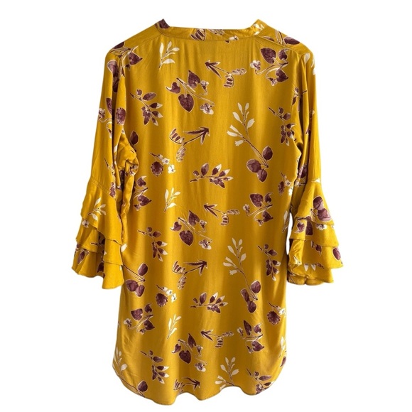Mustard Yellow Floral Popover Blouse Tunic Ruffle Sleeves Peasant Bohemian XXL - Picture 6 of 16